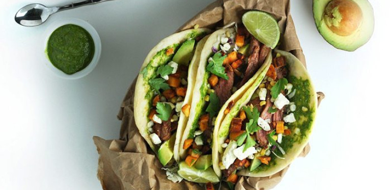 Bison Tacos with Sweet Potato and Jalapeno Chimichurri